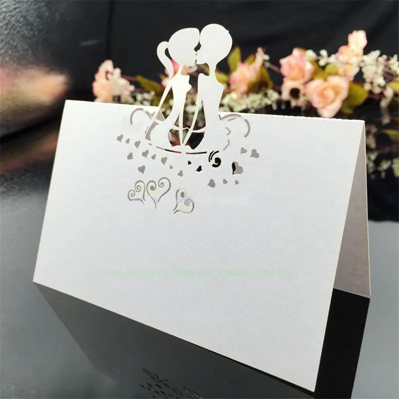100pcs Wedding Table Decoration Lace Name Place Cards Laser Cut Heart