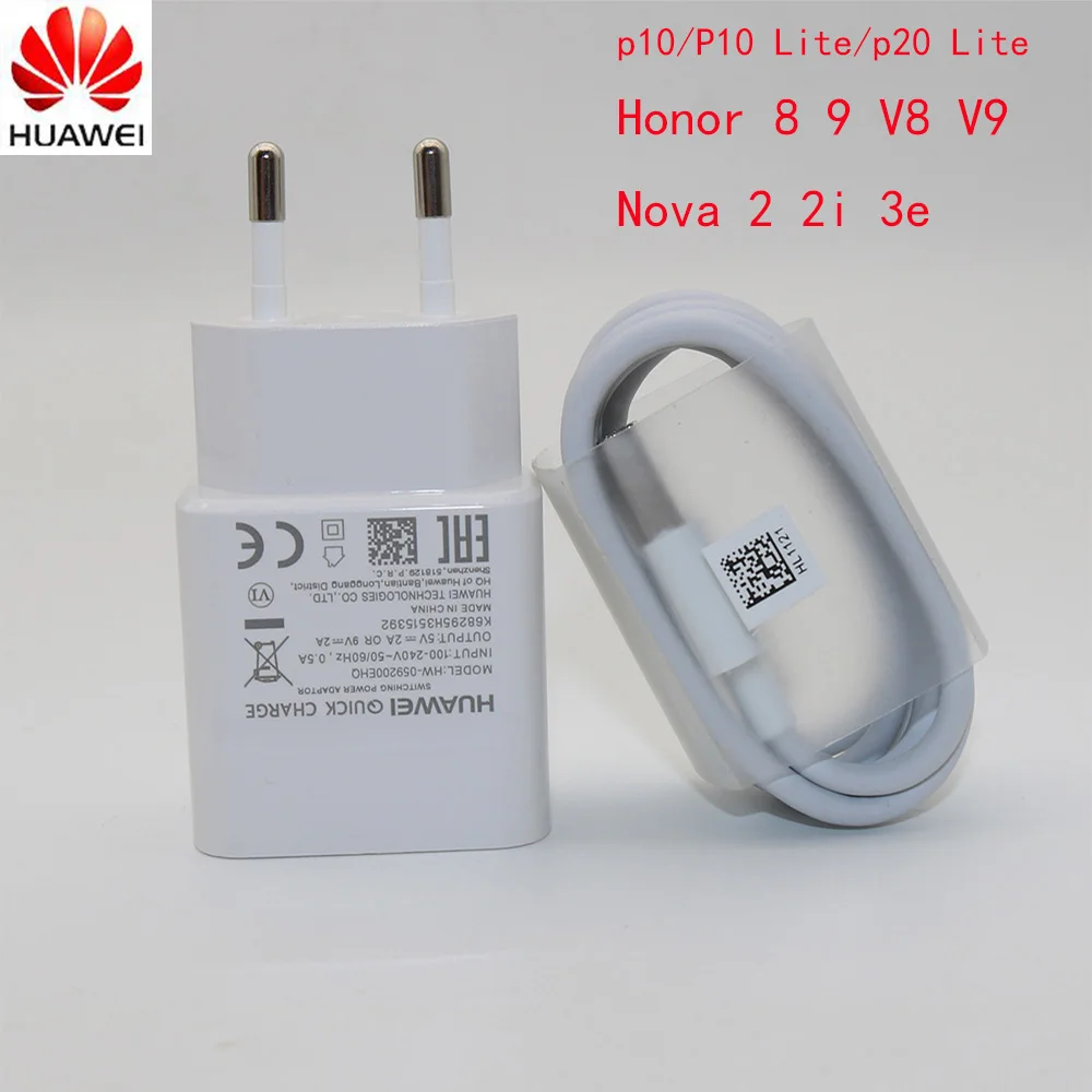 

Original HUAWEI P20 P10 Pro Fast Charger 9V2A Quick Wall Travel Adpater 2A TypeC USB Cable mate10 Lite honor 8 9 V8 V9