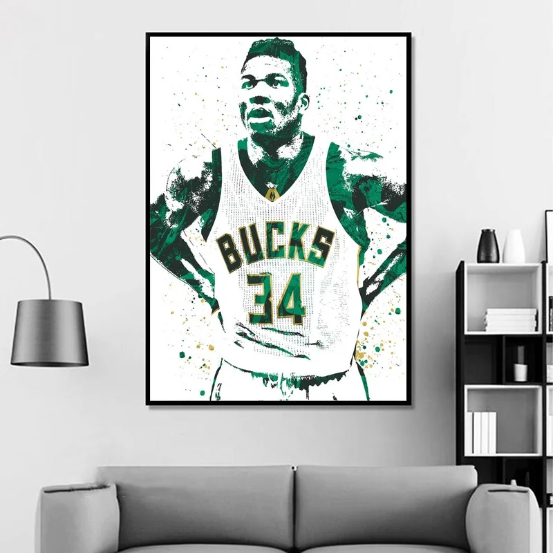 جيانيس Antetokounmpo كرة السلة ستار الرياضة قماش ملصق جدار الفن طباعة الاطفال ديكور رجل الكهف ديكور المنزل قماش كتاني للحائط اللوحة