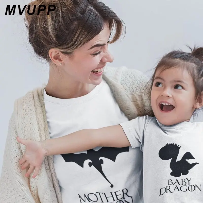 fashion t shirt family matching clothes dragon mother father baby girl boy print cotton kids mommy and me summer look child