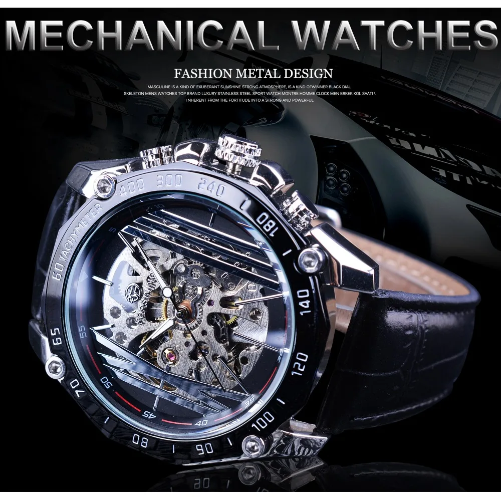 Forsining Mechanical Steampunk Series Men Military Sport Watch Transparent Skeleton Dial Automatic Watch Top Brand Luxury Clock
