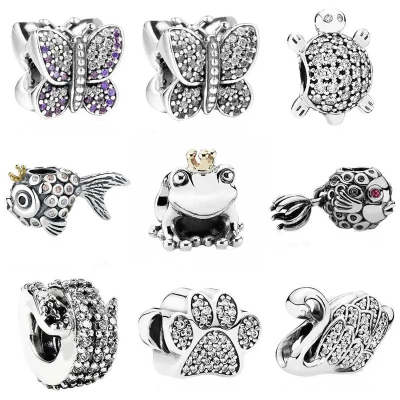 

Sparkling Butterfly Angel Fish Sea Turtle Paw Prints Frog Prince Charm Fit Pandora Bracelet 925 Sterling Silver Charm Jewelry