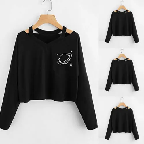 

Female Jumper Sweatshirt 2018 Off Shoulder Solid Hoodies Top Autumn Winter Crew Neck Pullovers Tracksuit Ladies Tops