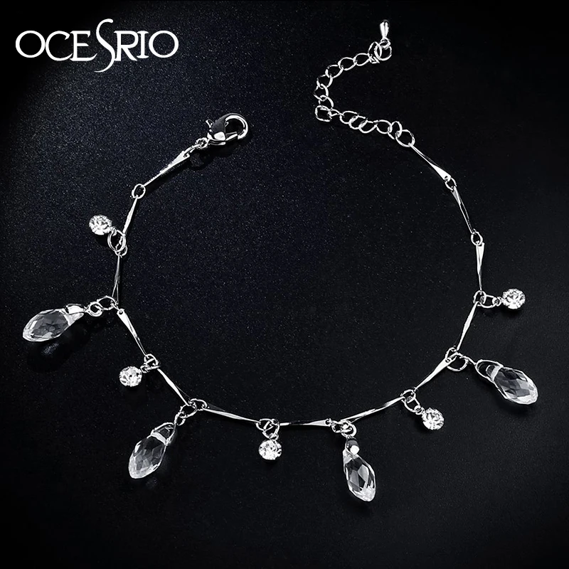 

OCESRIO Bling Silver Colorful Water Drop Crystal Foot Anklet Bracelet with Crystals Body Chain jewelry for Women alt-a41