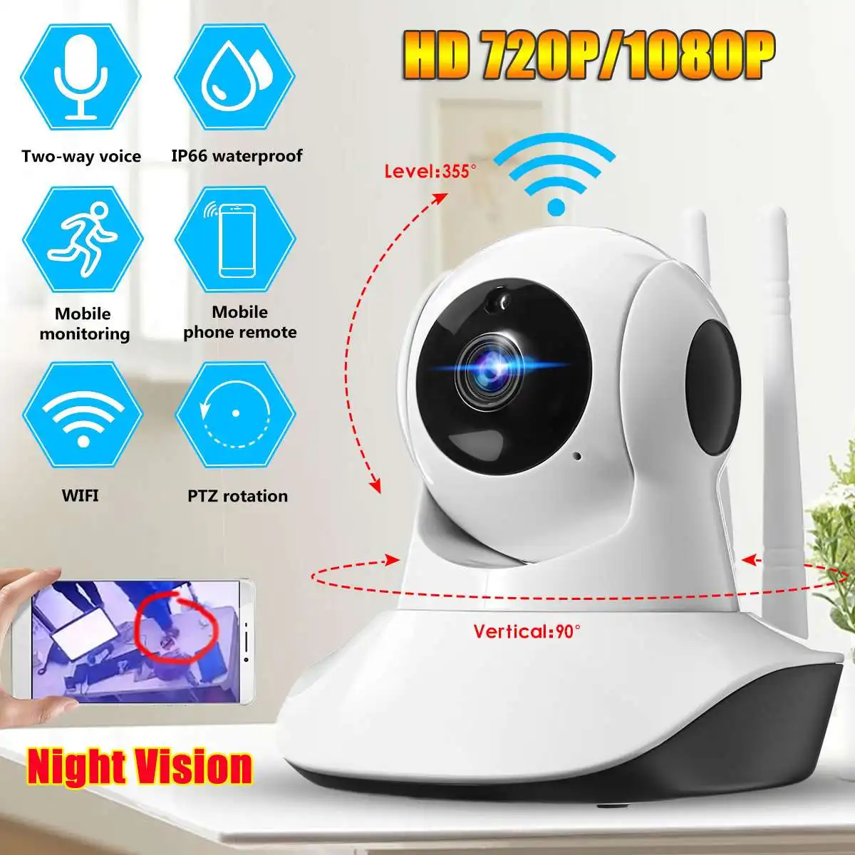 

100W HD 720P Wireless WiFi IP Camera Home CCTV Security System Network Night Vision