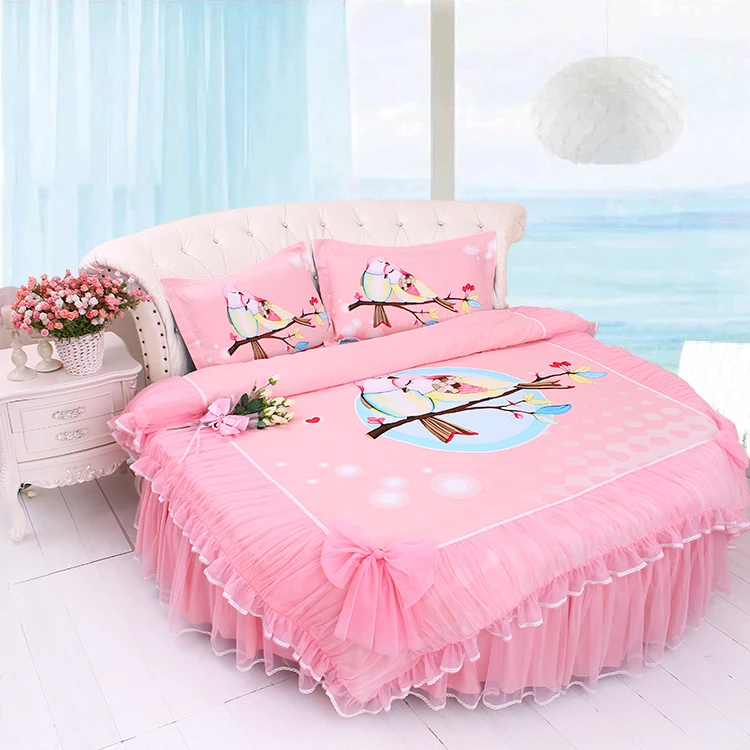Best LACE ROUND Corner Bed Europe Orange color Flower Bedding sets Cotton Round Double Bed sheet Duvet cover Pillow case Bedskirt 19