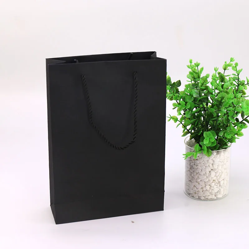 5pcs Gift Paper Bag Custom Gift with Handle for  Clothing Shopping Bag Kraft Paper Solid Color Black Brown