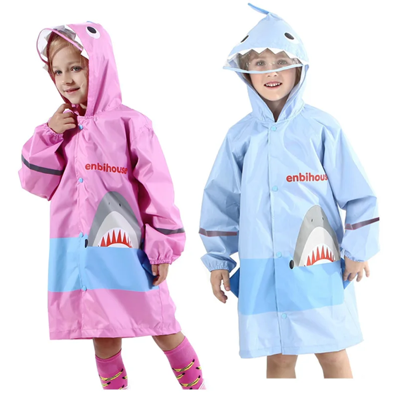 Милое водонепроницаемое нейлоновое дождевик с изображением акулы, ветрозащитное пончо для мальчиков и девочек, детский дождевик для детского сада