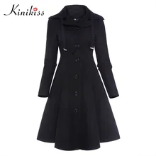 Kinikiss женский зимний длинный плащ, черный готический отложной воротник, пуговица, винтажное пальто, туника, юбка, тонкая женская верхняя одежда, пальто