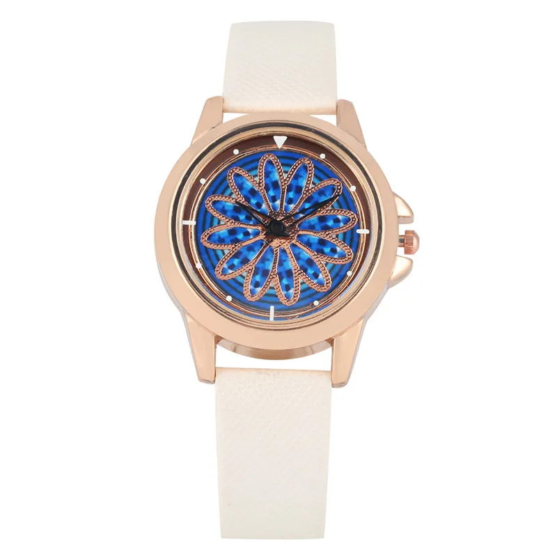 

Chic INS Rotatable Ornament Rhinestone Dial Quartz Watch Movement for Women Elegant Alloy Case Unique Leather Strap Wristwatch