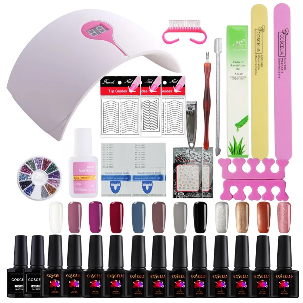 

12pcs Gel Nail Polish Kit Gel Nail Set 24W UV LED Lamp Top Base Cost Set For Manicure Nail Art Sets Manicure Tools Gel Varnishes
