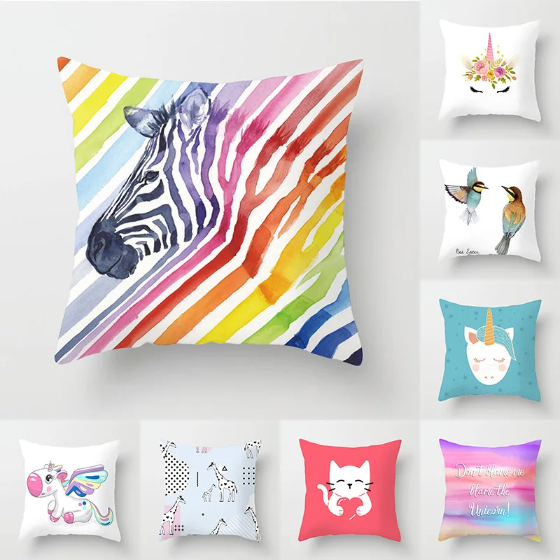 

Ins cartoon one-horned printed pillowcase sofa pillow cushion cushion home hotel cafe decoration