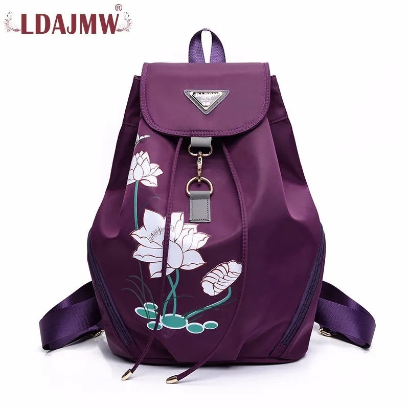 

LDAJMW Nylon Printing Both Shoulders Package Concise Waterproof Travel Backpack High Crossbosy Bag for Girls Travel organizers