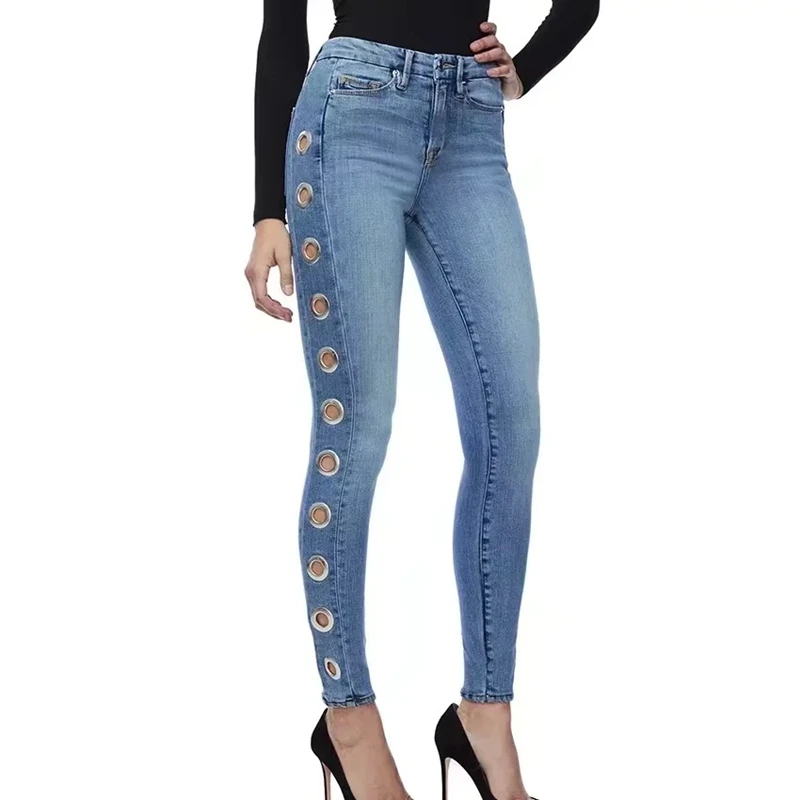 Sexy Eyelet Hole Jeans Women Skinny Cool Hot Jeans Streetwear Casual