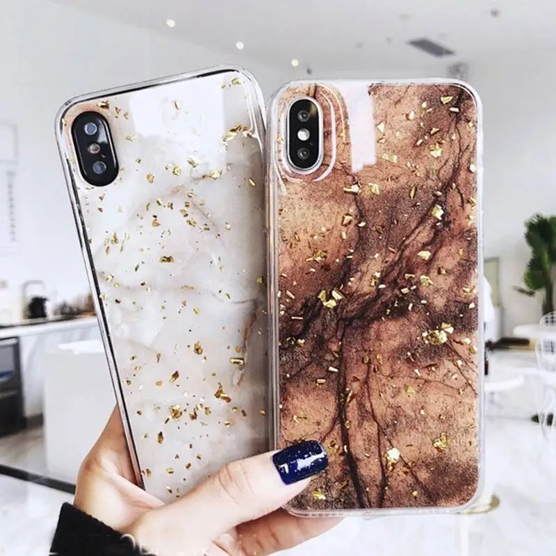 WTSZKL Luxury Gold Foil Phone Case For iPhone X XS Max XR Marble Soft TPU Cover 7 8 6 6s Plus Glitter |