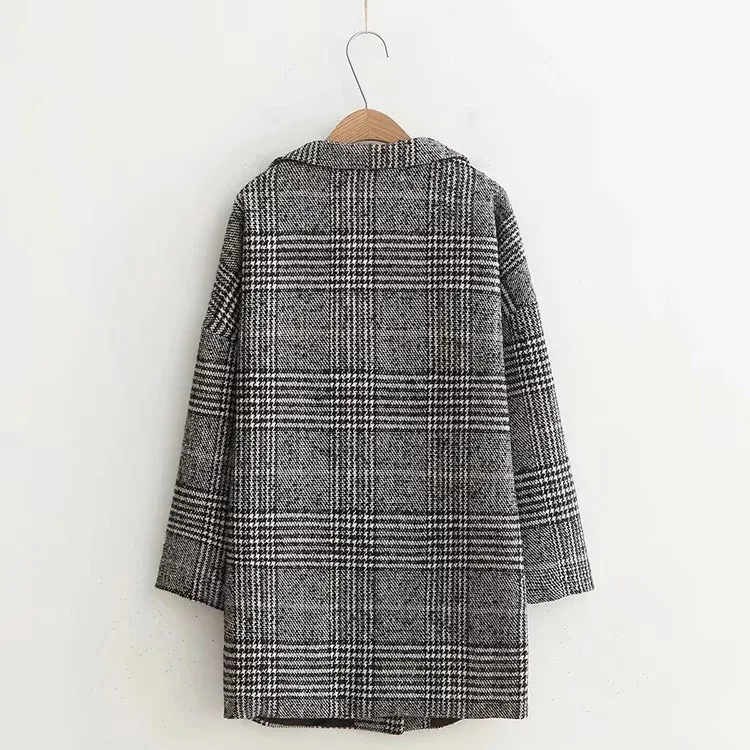 2018 Autumn Winter Vintage Plaid Woolen Coat New Women