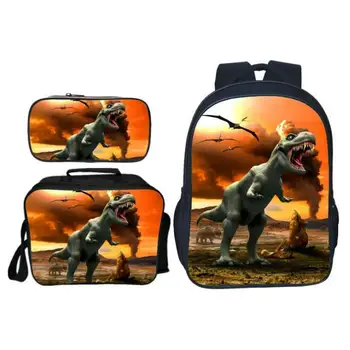 

16 Inch Dinosaur 3D Printing Set School Backpacks for Boys Orthopedic Satchel Schoolbag Children Kids Shoulder Book Bag