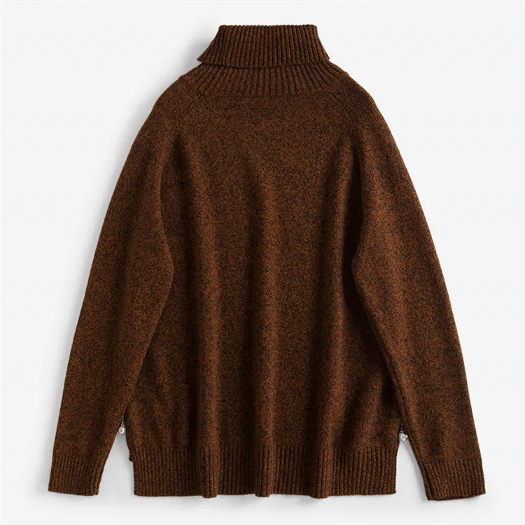 С кроличьим мехом blend Turtleneck Knit Женская мода неровный подол толстый свитер темно-зеленый 2 цвета один и более размер