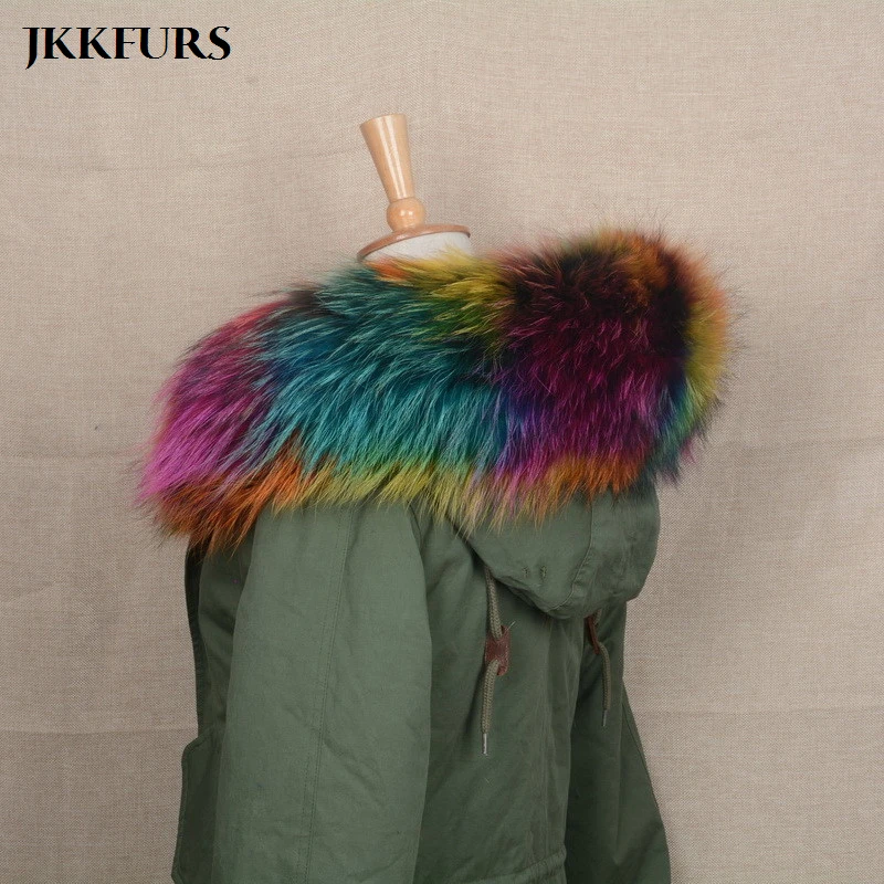 JKKFURS большой натуральный мех енота отделка воротник для женщин и мужчин Модная парка капюшон натуральный шарф Высокое качество подкладка S1535