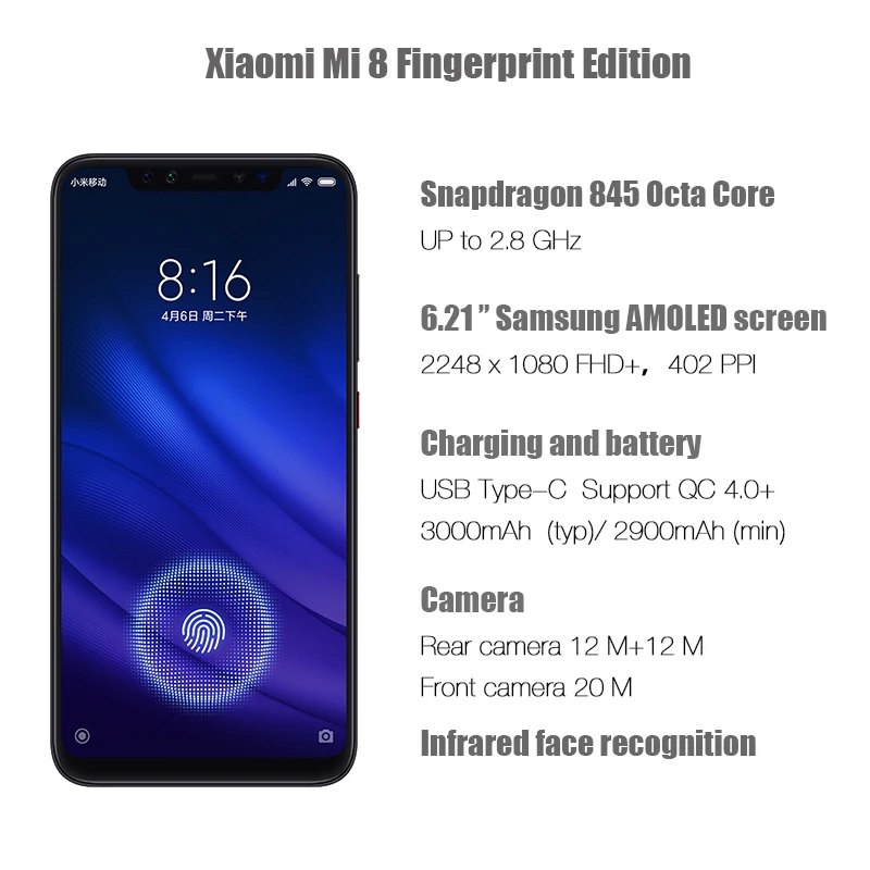  Global Rom Xiaomi Mi 8 Pro Mi8 Transparent 6GB 128GB Screen Fingerprint Snapdragon 845 Octa Core 6.