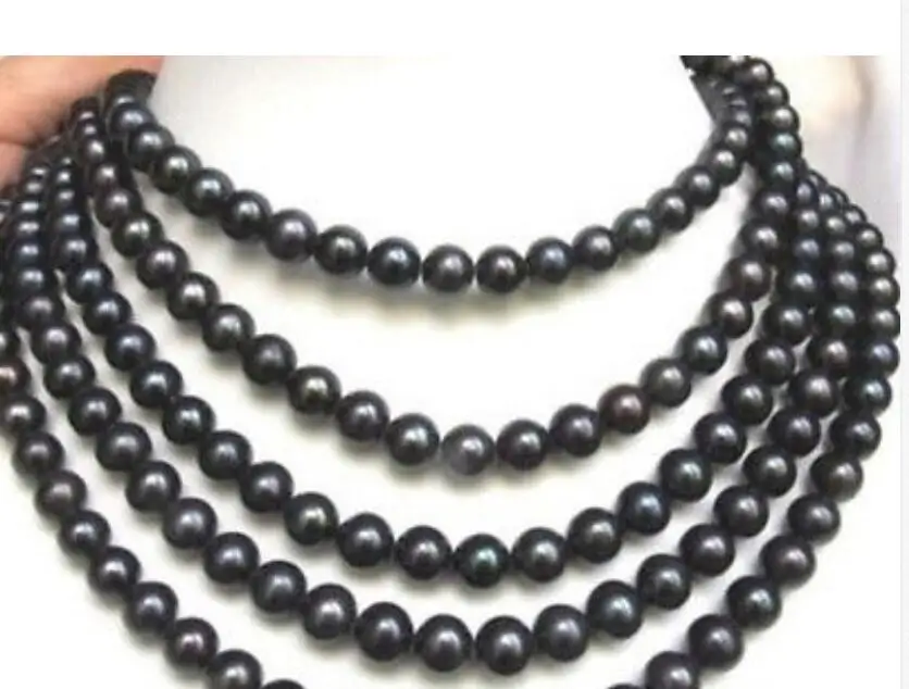 

Beautiful NEW AA PERFECT 9-10mm BLACK SOUTH SEA PEARL NECKLACE 100" long