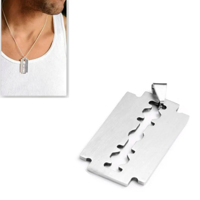 

Necklace Stainless Steel Silver Mens 2019 Razor Blade Tag Pendant Chain HOT NEW Dog Army