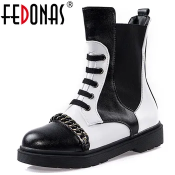 

FEDONAS Autumn Winter Mixed Colors Synthetic Leather Women Ankle Boots Lace Up Zipper Short Motorcycle Boots Party Shoes Woman