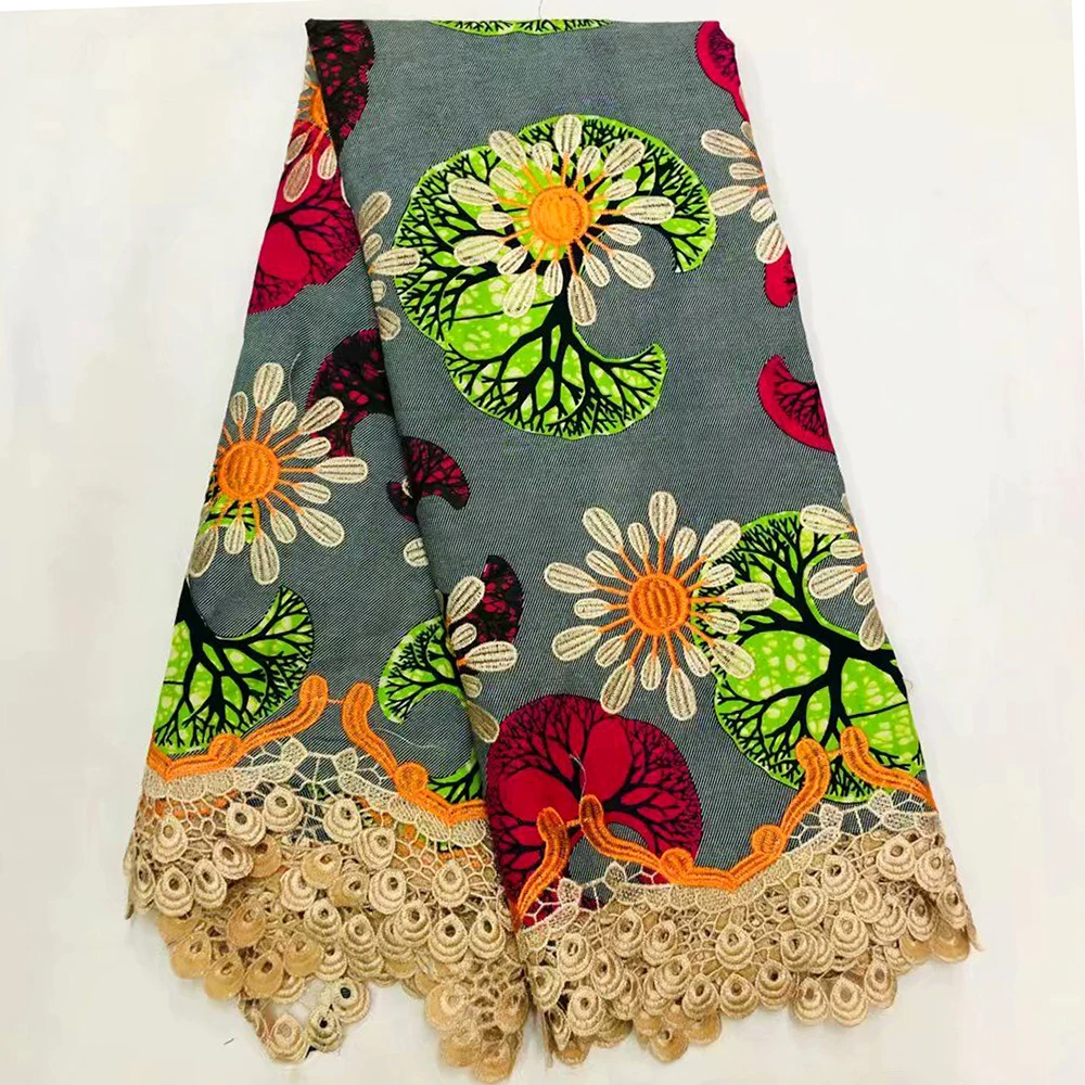

2019 veritable Nigeria African embroidery Lace mix Wax High quality Africa wax fabrics matching french tulle lace fabric