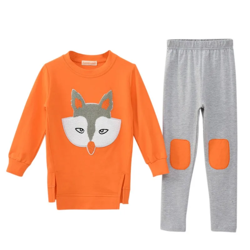 Комплект одежды для маленьких девочек, топы с рисунками из мультфильмов+ штаны, футболка с длинными рукавами, пуловер, топы, весенняя, осенняя, зимняя одежда - Цвет: Оранжевый