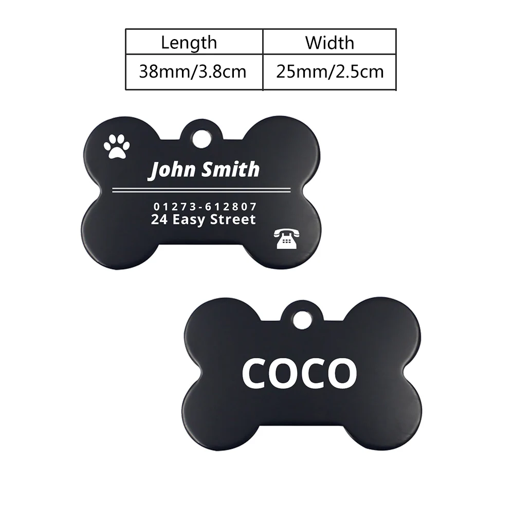 Персонализированные ID бирки для собак, выгравированные металлические бирки для маленьких собак, именной ошейник для кошек, щенков, аксессуары для домашних животных, индивидуальные Именные Бирки MP0078 - Цвет: Black Bone