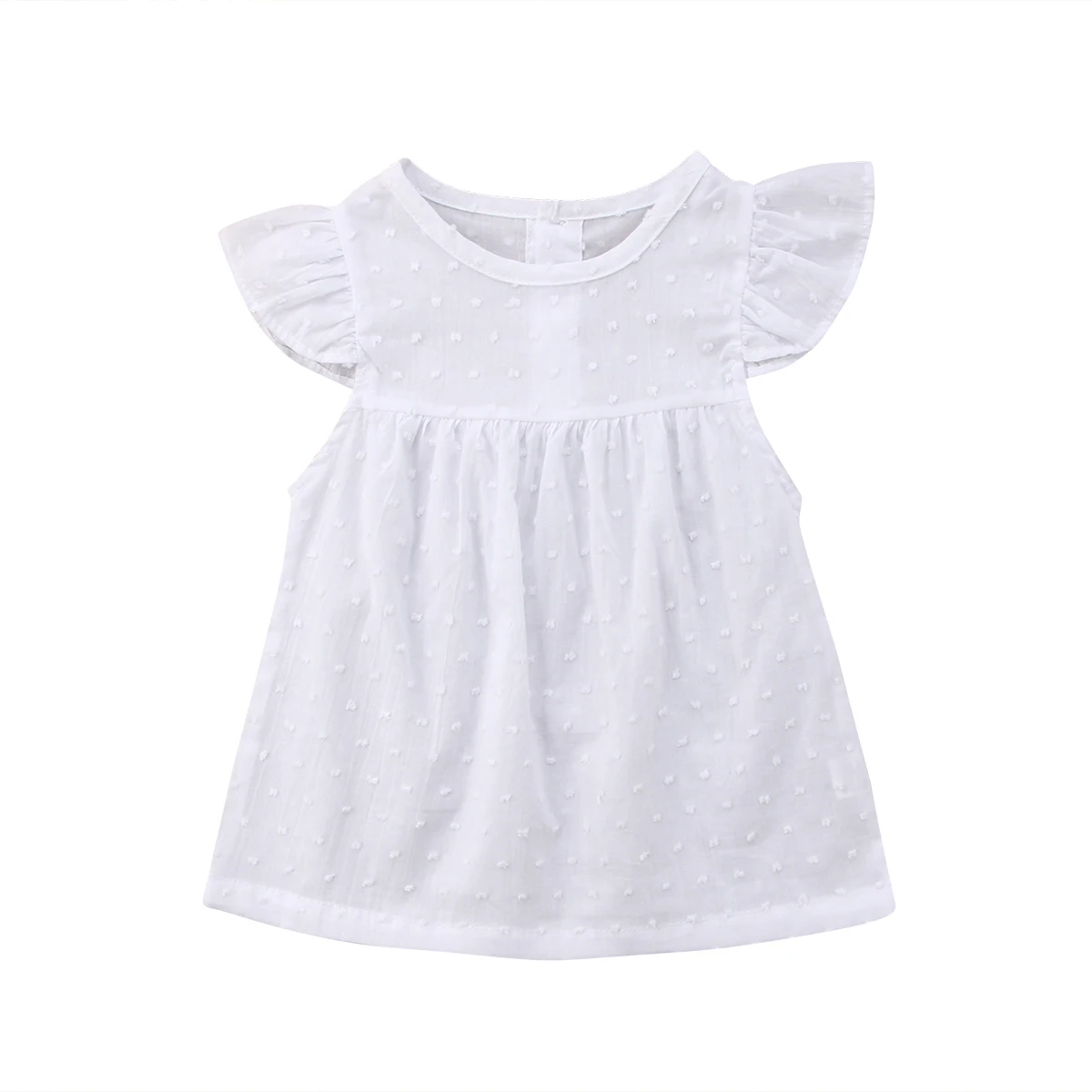 

Toddler Infant Baby Girls Summer TOP SALE Newest Style White Solid Fly Sleeve Princess Dress 3M-3Y
