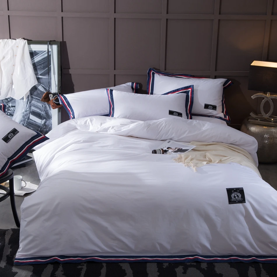 

Pure White duvet cover set Queen King Size soft quilt cover sliod color bed sheets pillow case 100% cotton bedding set for home