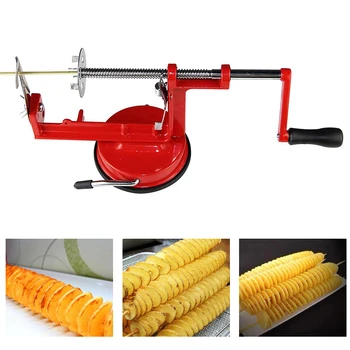 

Manual Twisted Spiral Potato Apple Slicer Red Stainless Steel French Fry Cutter