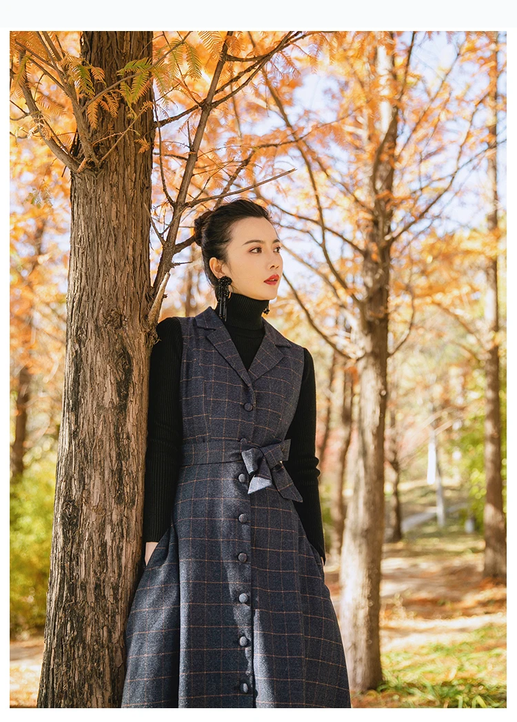 TANG Spring Autumn Velvet Dress Women's Black Vintage Wool Elegant Bodycon Party Dresses Plaid Long Maxi Dress vestidos (9)