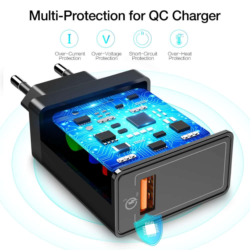 Raxfly Qualcomm Quick Charge 3.0 USB Зарядное устройство для iPhone X 8 Быстрая зарядка Путешествия стены США ЕС Разъем для Samsung s9 S8 Примечание адаптер