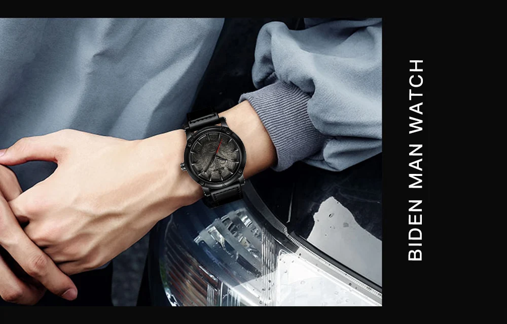 Повседневные мужские часы с лазерной гравировкой волка, коричневые полностью черные кожаные кварцевые аналоговые Мужские спортивные наручные часы в стиле панк erkek kol saati