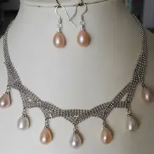 Новинка, жемчужные украшения, культивированный розовый, серый, белый пресноводный жемчуг, ожерелье, серьги, ювелирный набор