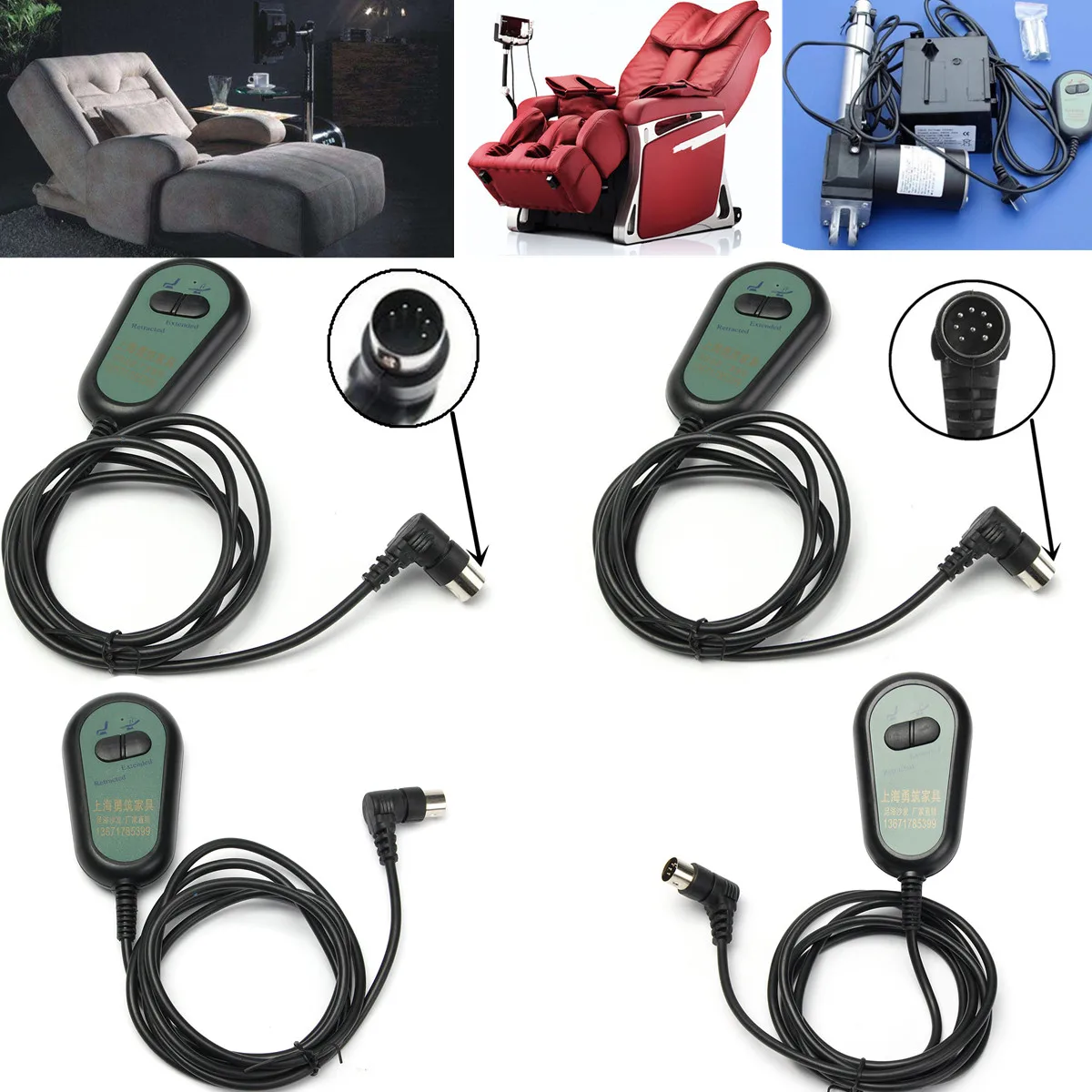 5/8 Pin & 3/5 Wires Electric Recliner Chair Sofa 2 Button Switch Remote