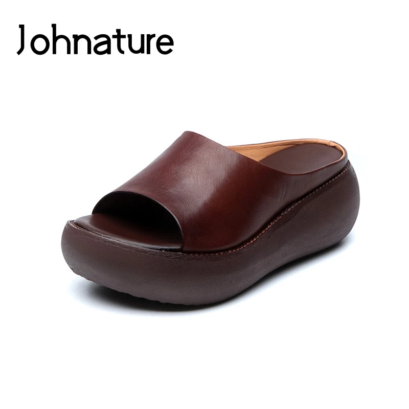 Женские шлепанцы ручной работы Johnature летние однотонные Шлепанцы из натуральной