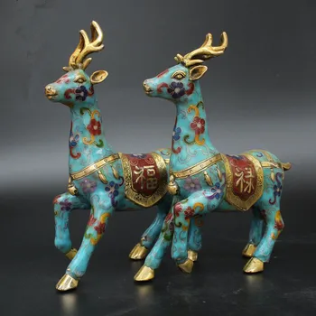 

A pair of handicraft ornaments with silk Cloisonne Sika Deer