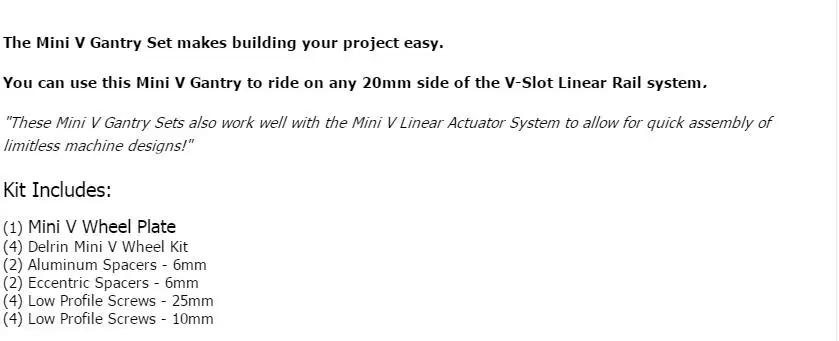 Openbuilds Mini V козловой комплект езды на любой 20 мм стороне V-Slot линейной рельсовой системы