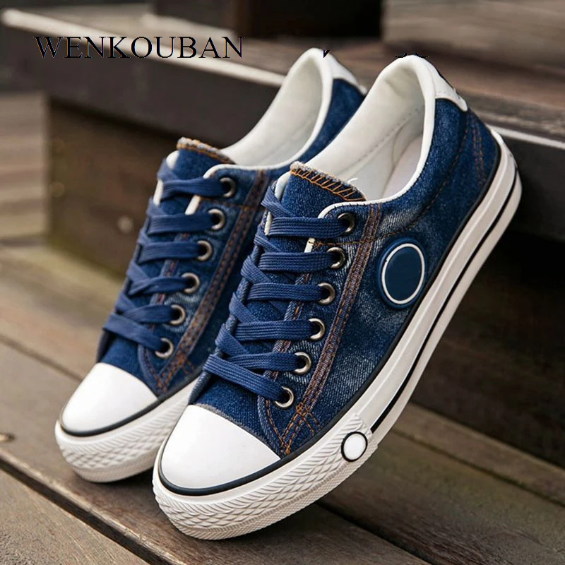 Vente Chaussures vulcanisées femmes toile baskets plat Denim chaussures décontractées femmes formateurs étoiles dames baskets semelle en caoutchouc Tenis Feminino