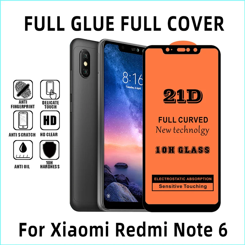 

10pcs 21D Tempered Glass Full Cover Anti-Scratch For Xiaomi Redmi Note 7 6 K20 Pro GO Tougen Protective Film Screen Protector