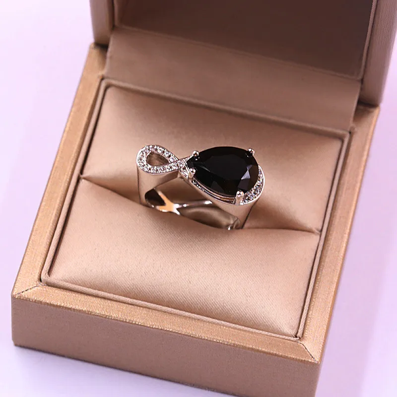 Милое модное женское кольцо с черным камнем, роскошное 925 Серебряное кольцо «бесконечность», обручальные кольца, обручальные кольца для женщин