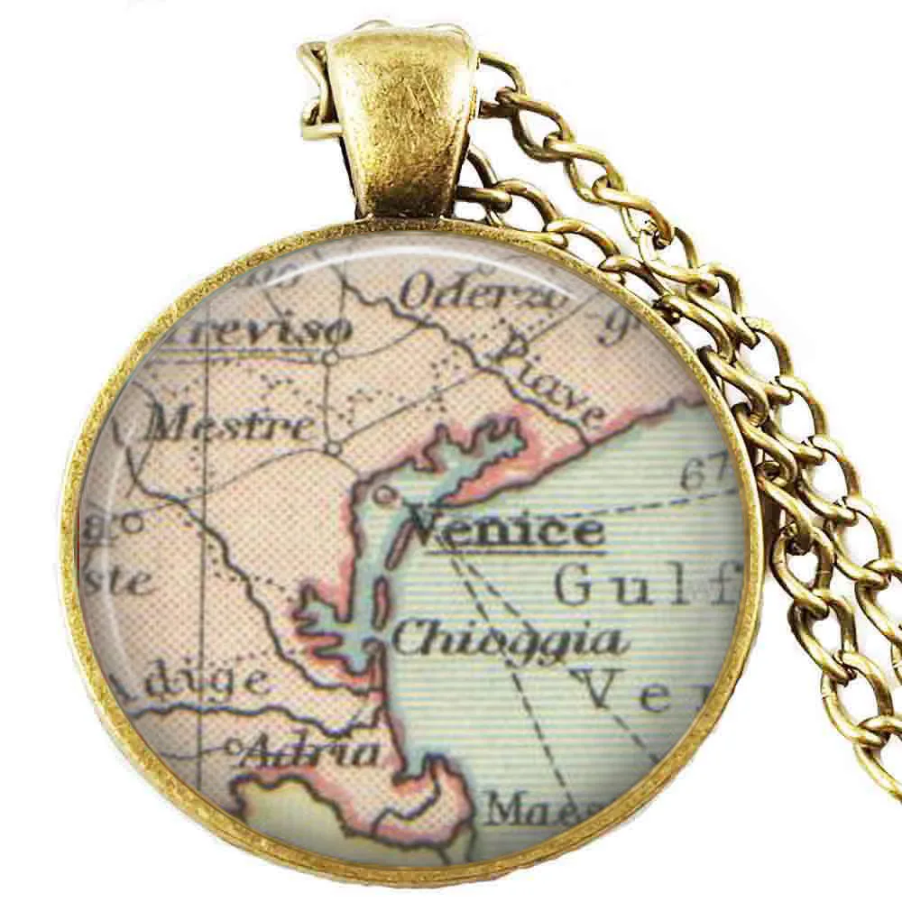 Venezia Mappa Collana, Venezia Italia Mappa Del Pendente, Venezia Mappa Gioielli, Mappa Del Pendente Dei Monili Con Il Regalo Catena