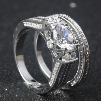 

S925 Silver Color Jewelry Diamond Ring Set for Women Luxury Anillos De Bizuteria Gemstone White Topaz Sterling Silver Rings