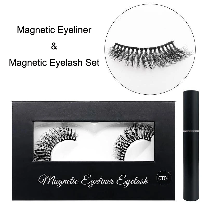 

1pair 5 Magnetic Eyelashes 3D Faux mink Eyelashes Magnet Lashes Magnetic Liquid Eyeliner&Magnetic False Eyelashes & Tweezer Set