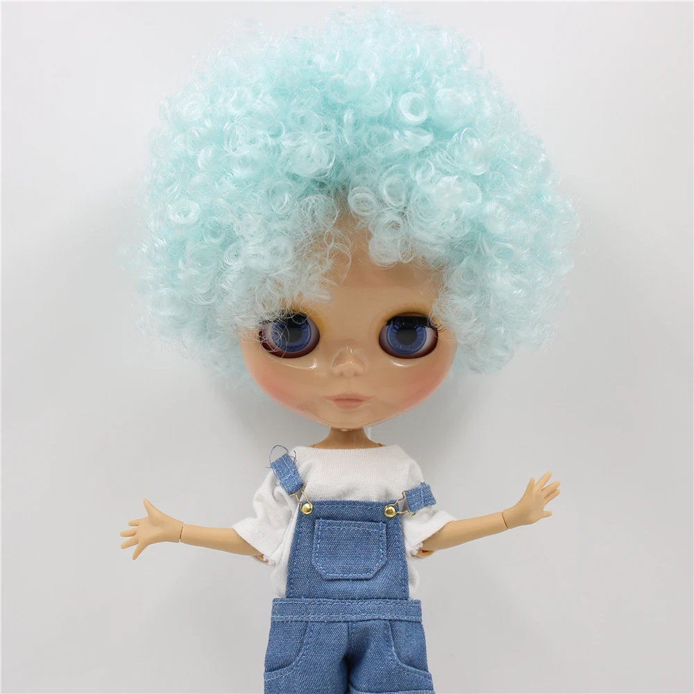 Neo Blythe Doll with Blue Hair, Tan Skin, Shiny Cute Face & Custom Jointed Body 1