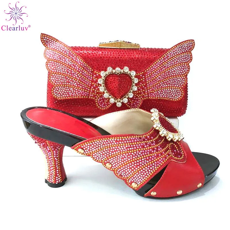 

New Italian Shoe and Bag Set2019 African Matching Shoe and Bag Set for Party In Women Nigerian Shoes and Bag Set with Rhinestone