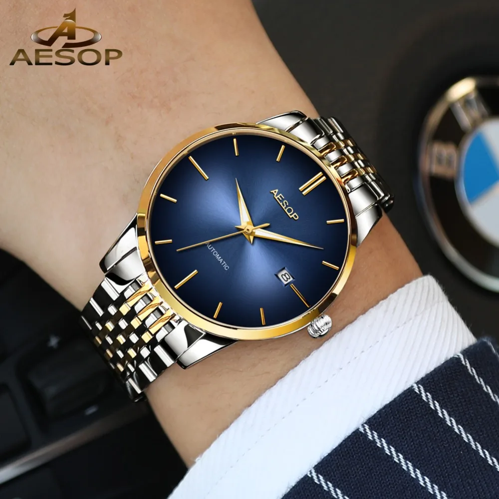 الفاخرة الرجال الميكانيكية ووتش تاريخ الذهب الفولاذ المقاوم للصدأ الأعمال الساعات للرجل مضيئة التلقائي الذكور ساعة الأزرق reloj هومبر الفاخرة الرجال الميكانيكية ووتش تاريخ الذهب الفولاذ المقاوم للصدأ الأعمال الساعات للرجل مضيئة التلقائي الذكور ساعة الأزرق reloj هومبر